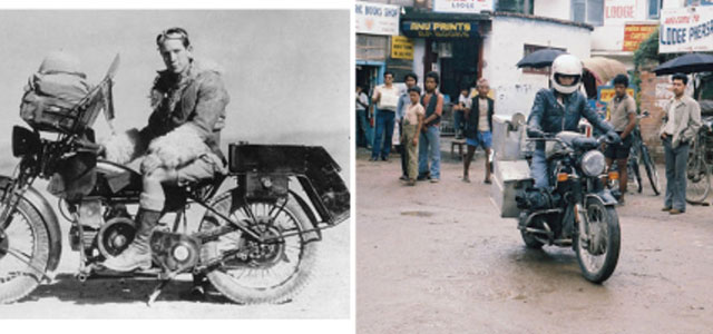 Sola en moto (Elspeth Beard) y Caravana de uno (R. Fulton Jr.)